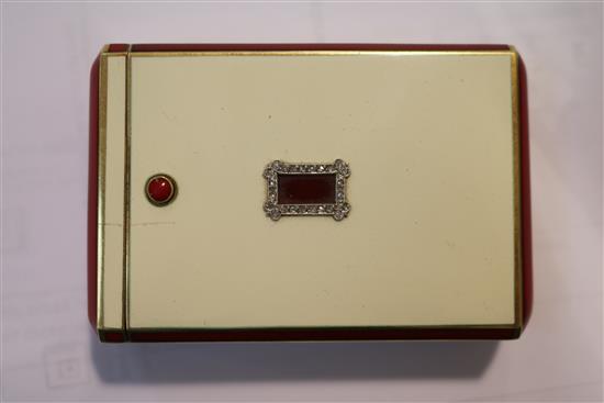 An Art Deco jewelled enamel case, Gorham, dated March 26, 1924, height 3in.